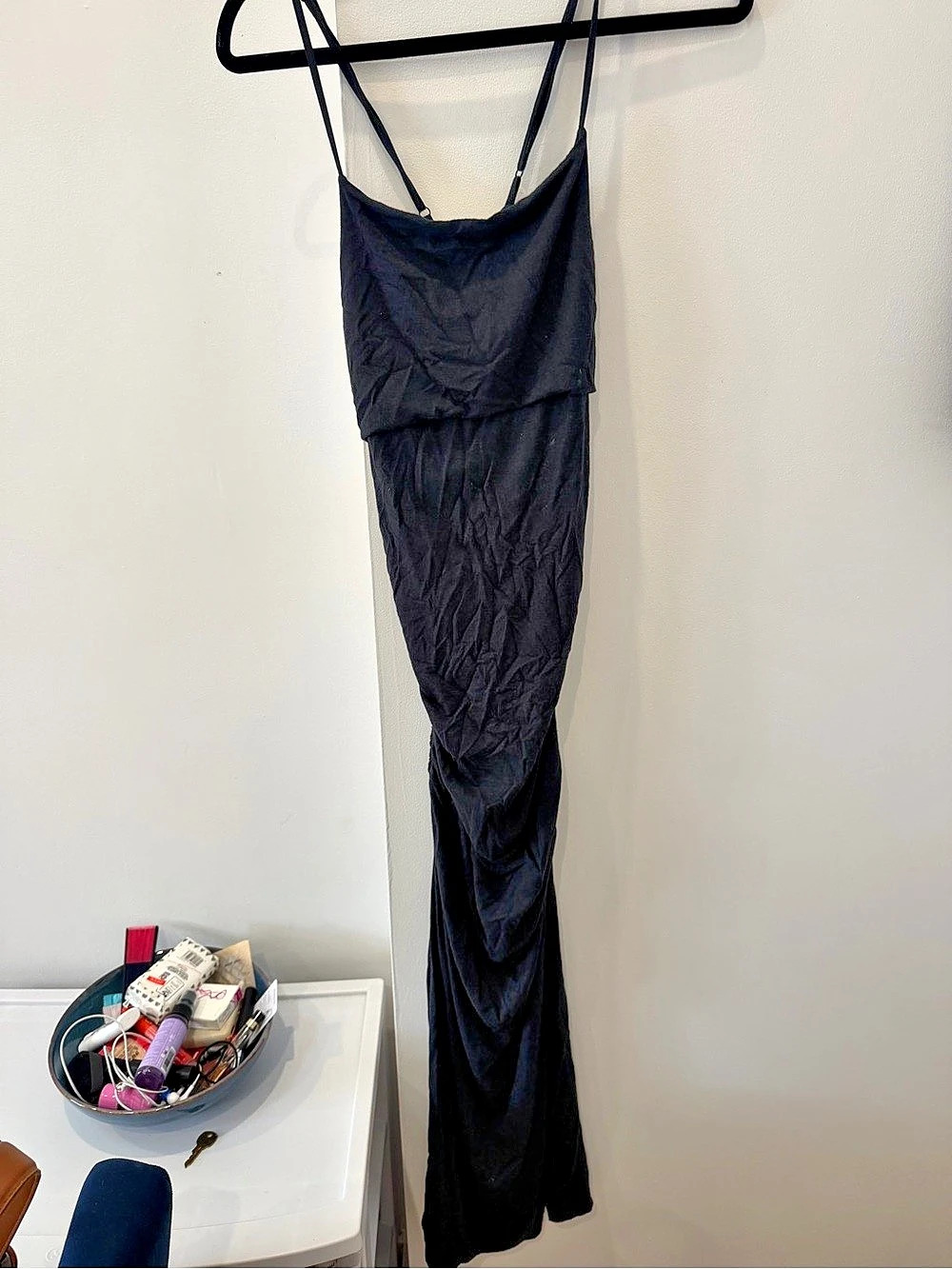 Anthropologie The Maya Ruched Cowl-Neck Dress Black Maxi Dress Size Small